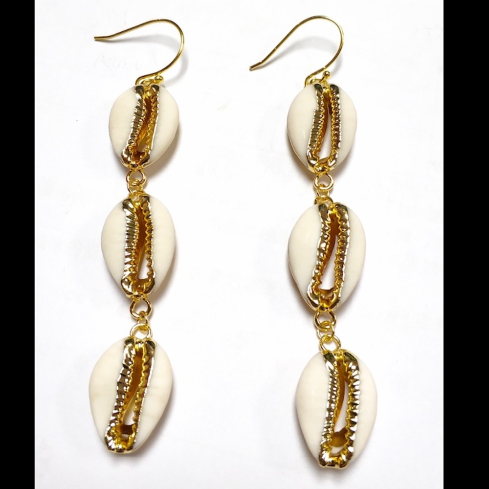 Cowrie Gold plated 3 drop earrings